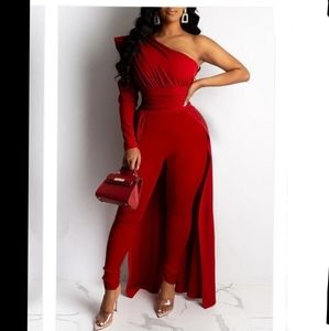 One Shoulder Jumpsuit With Train